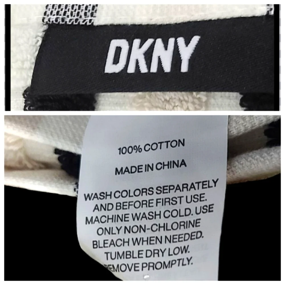 DKNY 8Pc 2 Bath 2 Hand 4 Washcloth TAN BLACK WHITE Gingham Check Towel Set NEW